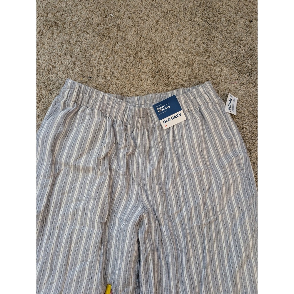 Old Navy Womens Super Wide Leg Linen Blend Striped High Rise Pants Medium NEW - Picture 2 of 6